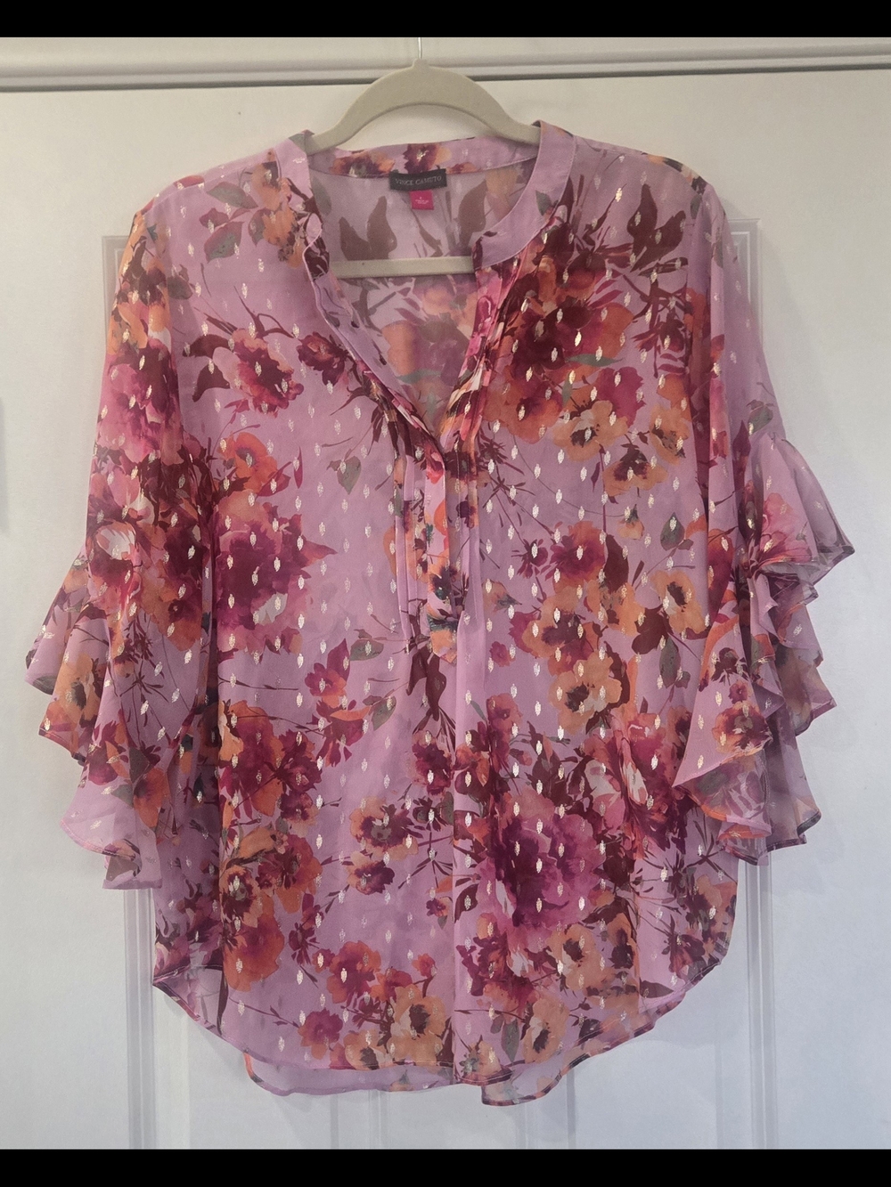 Floral BOHO Ruffle Sleeve Pink Blouse